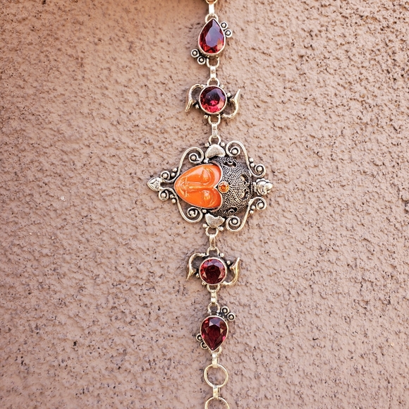 New Carved Goddess Face Multi Gemstone 925 Silver Bracelet. - Picture 11 of 15